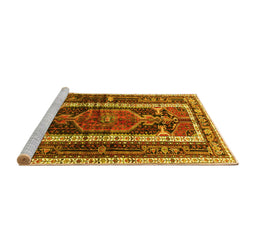 Sideview of Machine Washable Medallion Yellow Traditional Rug, wshtr3937yw