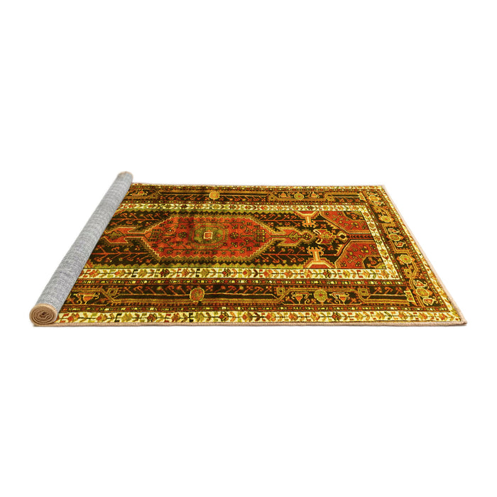 Sideview of Machine Washable Medallion Yellow Traditional Rug, wshtr3937yw
