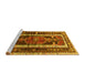 Sideview of Machine Washable Medallion Yellow Traditional Rug, wshtr3937yw