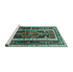 Sideview of Machine Washable Medallion Turquoise Traditional Area Rugs, wshtr3937turq