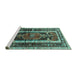 Sideview of Machine Washable Medallion Turquoise Traditional Area Rugs, wshtr3937turq