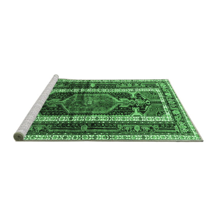 Sideview of Machine Washable Medallion Emerald Green Traditional Area Rugs, wshtr3937emgrn