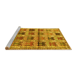 Sideview of Machine Washable Persian Yellow Traditional Rug, wshtr3938yw