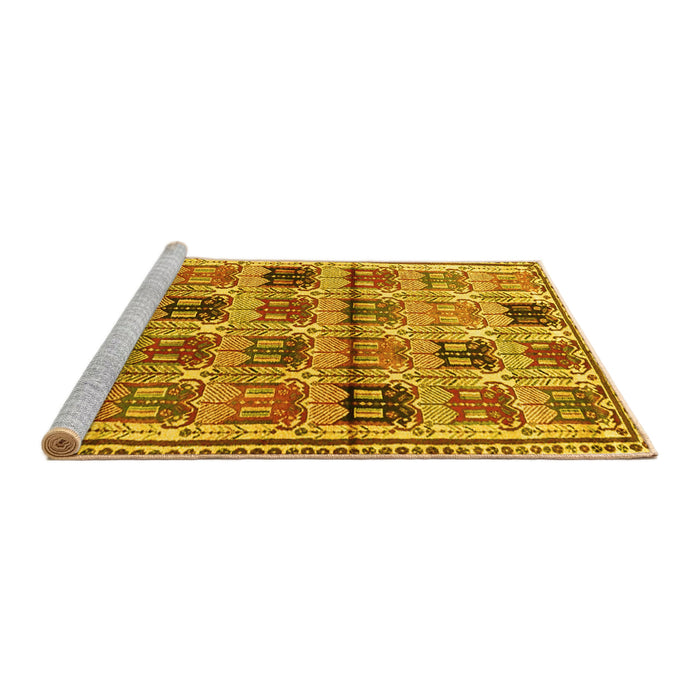 Sideview of Machine Washable Persian Yellow Traditional Rug, wshtr3938yw