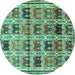 Round Persian Turquoise Traditional Rug, tr3938turq