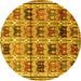 Round Machine Washable Persian Yellow Traditional Rug, wshtr3938yw