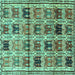 Square Machine Washable Persian Turquoise Traditional Area Rugs, wshtr3938turq