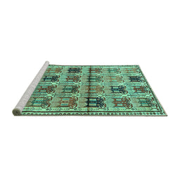 Sideview of Machine Washable Persian Turquoise Traditional Area Rugs, wshtr3938turq