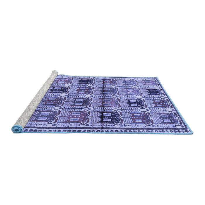 Sideview of Machine Washable Persian Blue Traditional Rug, wshtr3938blu