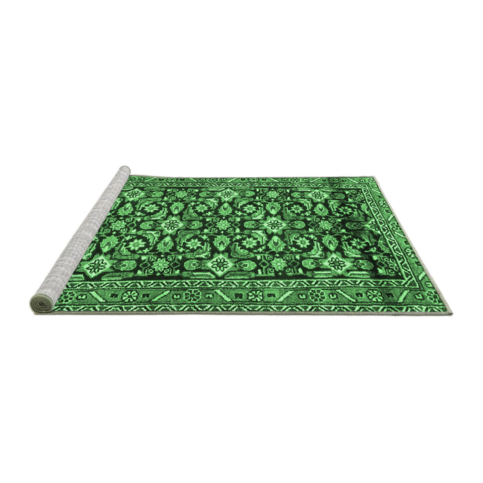 Sideview of Machine Washable Persian Emerald Green Traditional Area Rugs, wshtr3939emgrn