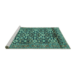 Sideview of Machine Washable Persian Turquoise Traditional Area Rugs, wshtr3939turq