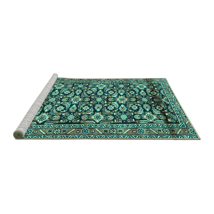 Sideview of Machine Washable Persian Turquoise Traditional Area Rugs, wshtr3939turq