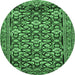 Round Machine Washable Persian Emerald Green Traditional Area Rugs, wshtr3939emgrn