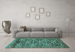 Machine Washable Persian Turquoise Traditional Area Rugs in a Living Room,, wshtr3939turq