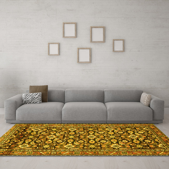 Machine Washable Persian Yellow Traditional Rug in a Living Room, wshtr3939yw