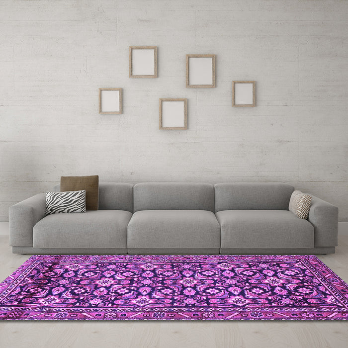 Machine Washable Persian Purple Traditional Area Rugs in a Living Room, wshtr3939pur