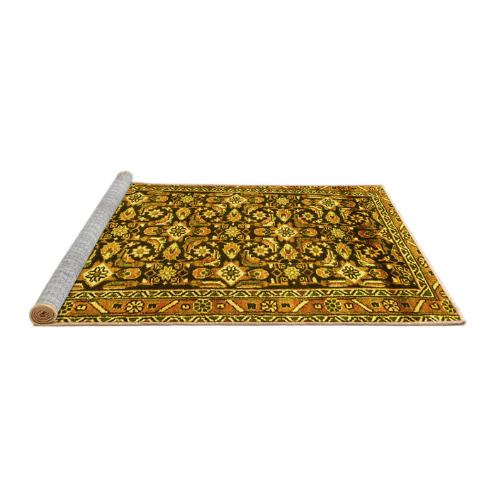 Sideview of Machine Washable Persian Yellow Traditional Rug, wshtr3939yw