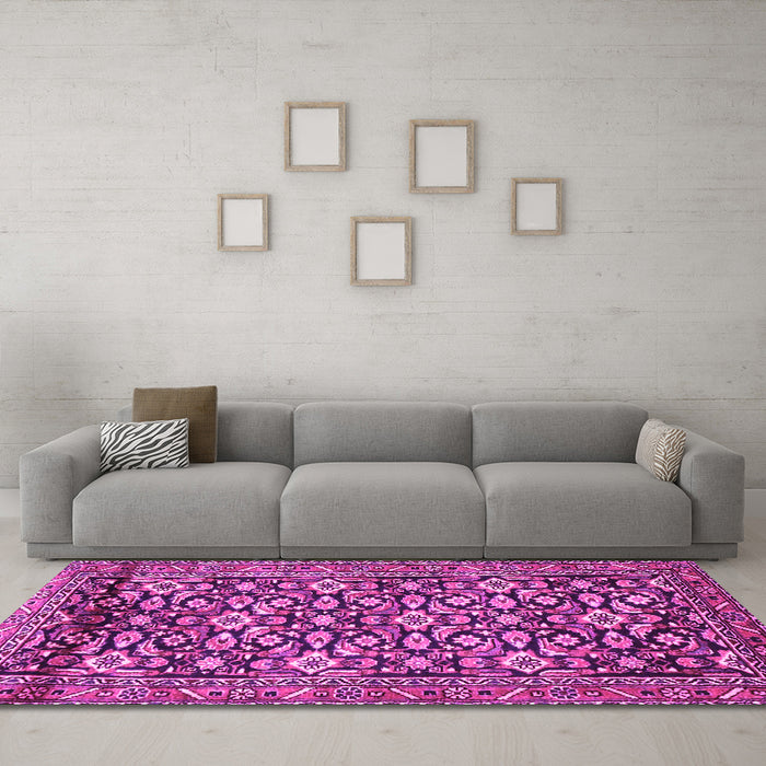 Machine Washable Persian Pink Traditional Rug in a Living Room, wshtr3939pnk