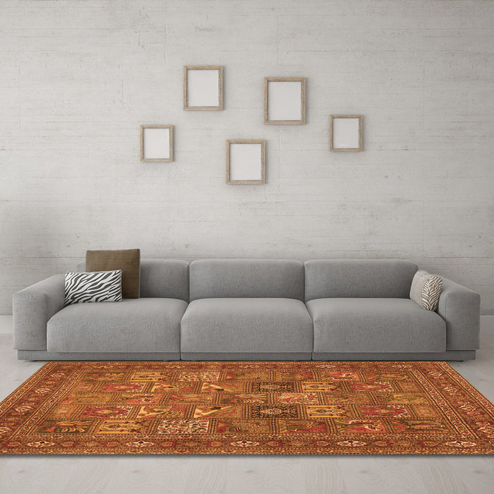 Machine Washable Persian Orange Traditional Area Rugs in a Living Room, wshtr393org