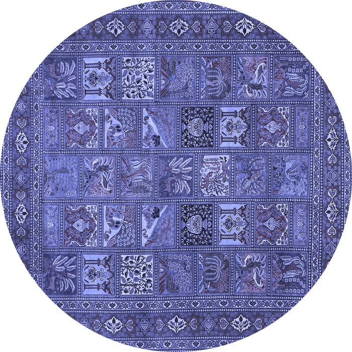 Round Machine Washable Persian Blue Traditional Rug, wshtr393blu
