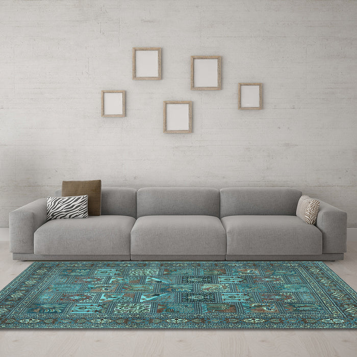 Machine Washable Persian Light Blue Traditional Rug in a Living Room, wshtr393lblu