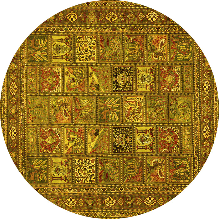 Round Machine Washable Persian Yellow Traditional Rug, wshtr393yw