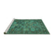 Sideview of Machine Washable Persian Turquoise Traditional Area Rugs, wshtr393turq