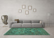 Machine Washable Persian Turquoise Traditional Area Rugs in a Living Room,, wshtr393turq