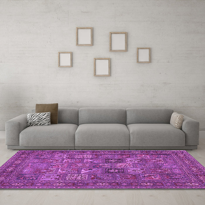 Machine Washable Persian Purple Traditional Area Rugs in a Living Room, wshtr393pur