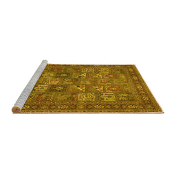 Sideview of Machine Washable Persian Yellow Traditional Rug, wshtr393yw