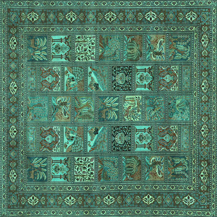 Square Machine Washable Persian Turquoise Traditional Area Rugs, wshtr393turq