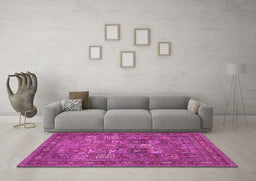 Machine Washable Persian Pink Traditional Rug in a Living Room, wshtr393pnk