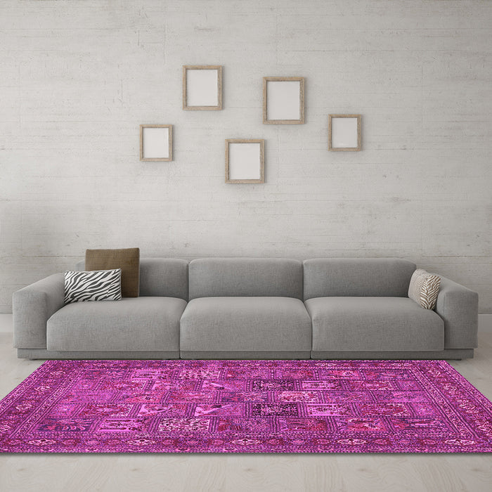 Machine Washable Persian Pink Traditional Rug in a Living Room, wshtr393pnk