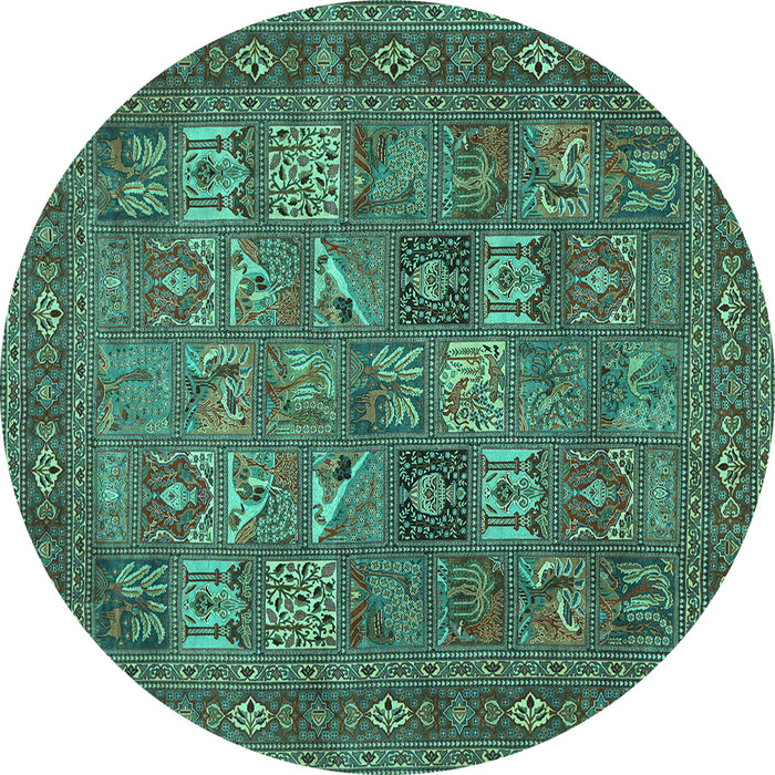 Round Machine Washable Persian Turquoise Traditional Area Rugs, wshtr393turq