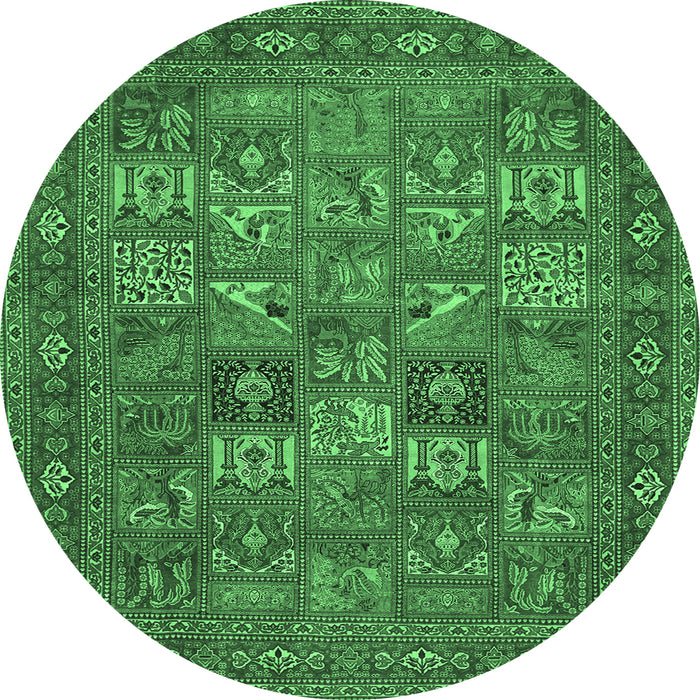 Round Persian Emerald Green Traditional Rug, tr393emgrn