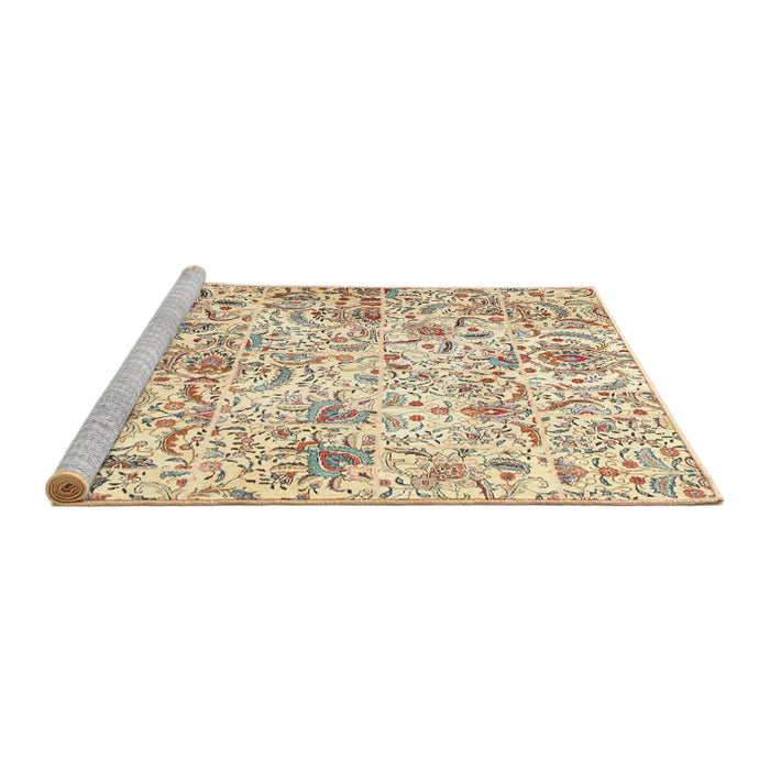 Sideview of Machine Washable Traditional Khaki Gold Rug, wshtr3940
