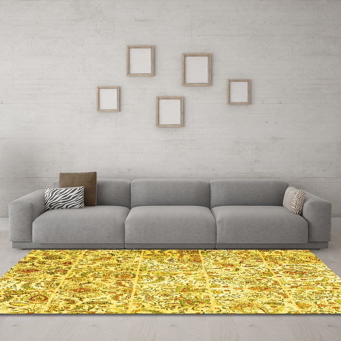 Machine Washable Persian Yellow Traditional Rug in a Living Room, wshtr3940yw
