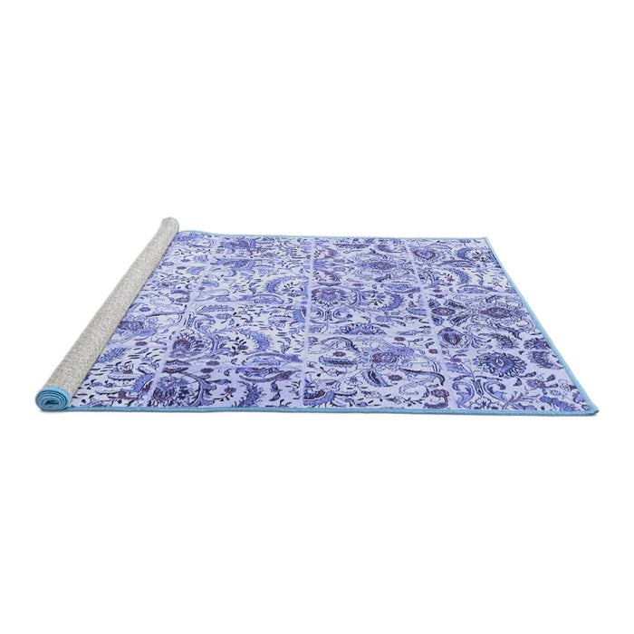 Sideview of Machine Washable Persian Blue Traditional Rug, wshtr3940blu