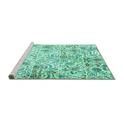 Sideview of Machine Washable Persian Turquoise Traditional Area Rugs, wshtr3940turq