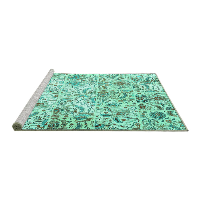Sideview of Machine Washable Persian Turquoise Traditional Area Rugs, wshtr3940turq