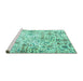 Sideview of Machine Washable Persian Turquoise Traditional Area Rugs, wshtr3940turq