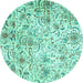 Round Persian Turquoise Traditional Rug, tr3940turq