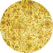 Round Machine Washable Persian Yellow Traditional Rug, wshtr3940yw