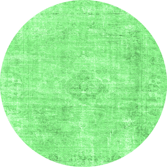 Round Machine Washable Persian Emerald Green Traditional Area Rugs, wshtr3941emgrn