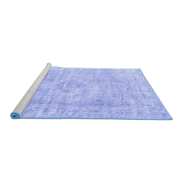 Sideview of Machine Washable Persian Blue Traditional Rug, wshtr3941blu