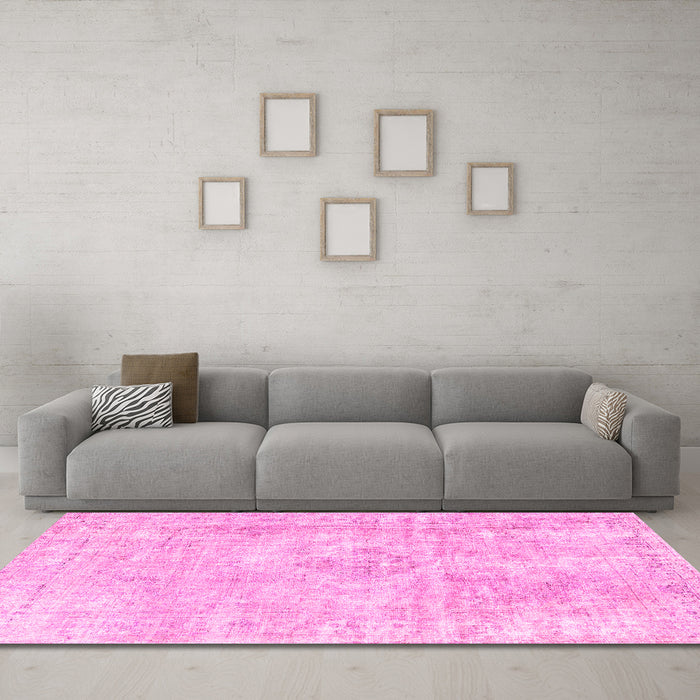 Machine Washable Persian Pink Traditional Rug in a Living Room, wshtr3941pnk