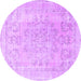 Round Machine Washable Persian Purple Traditional Area Rugs, wshtr3942pur