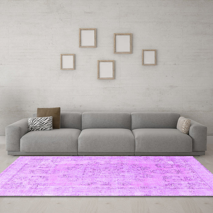 Machine Washable Persian Purple Traditional Area Rugs in a Living Room, wshtr3942pur