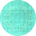 Round Machine Washable Persian Turquoise Traditional Area Rugs, wshtr3942turq