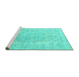 Sideview of Machine Washable Persian Turquoise Traditional Area Rugs, wshtr3942turq